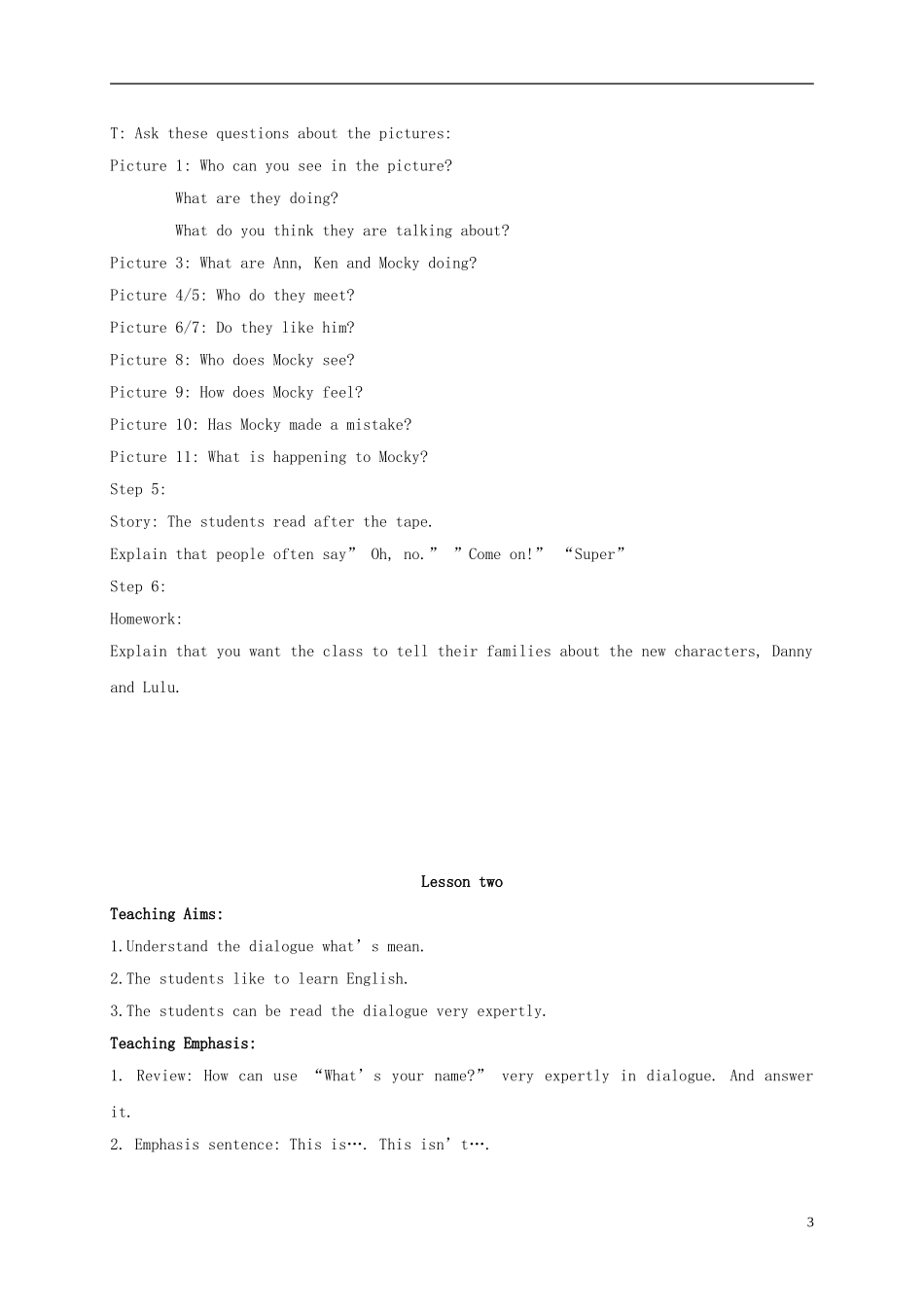 二年级英语上册 Unit2 Lesson1-2教案 北师大版_第3页