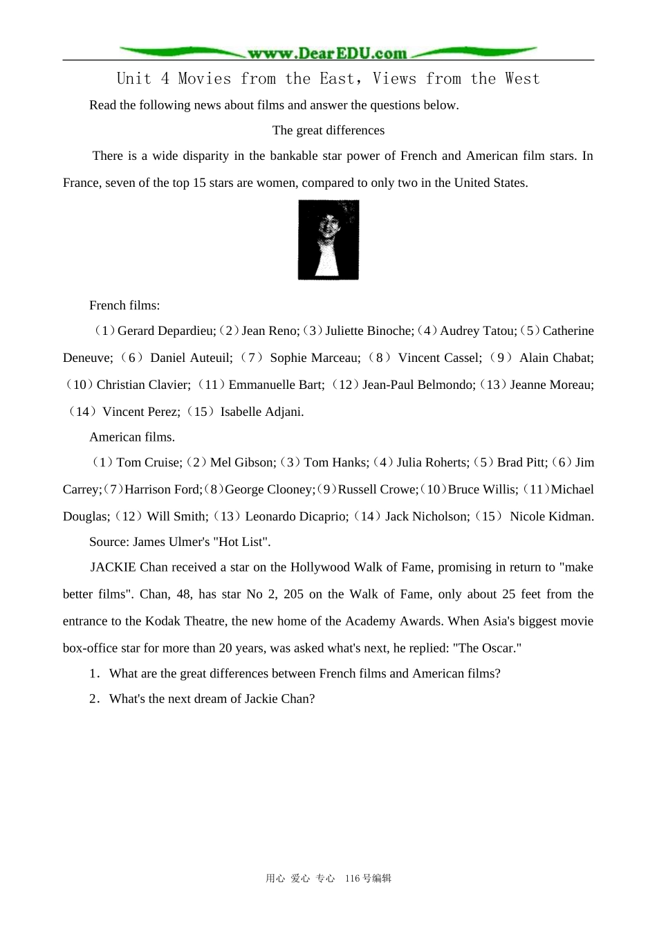 高中英语Unit 4 Movies from the East，Views from the West教案1_第1页