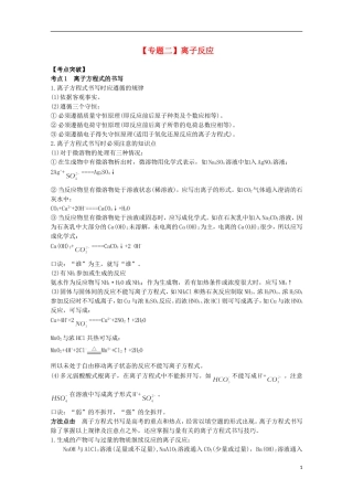 2013高考化学二轮复习 离子反应专题辅导教案