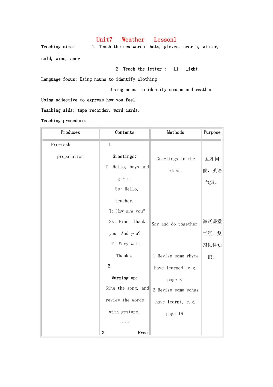 二年级英语上册 Unit7 Weather教案 沪教牛津版_第1页