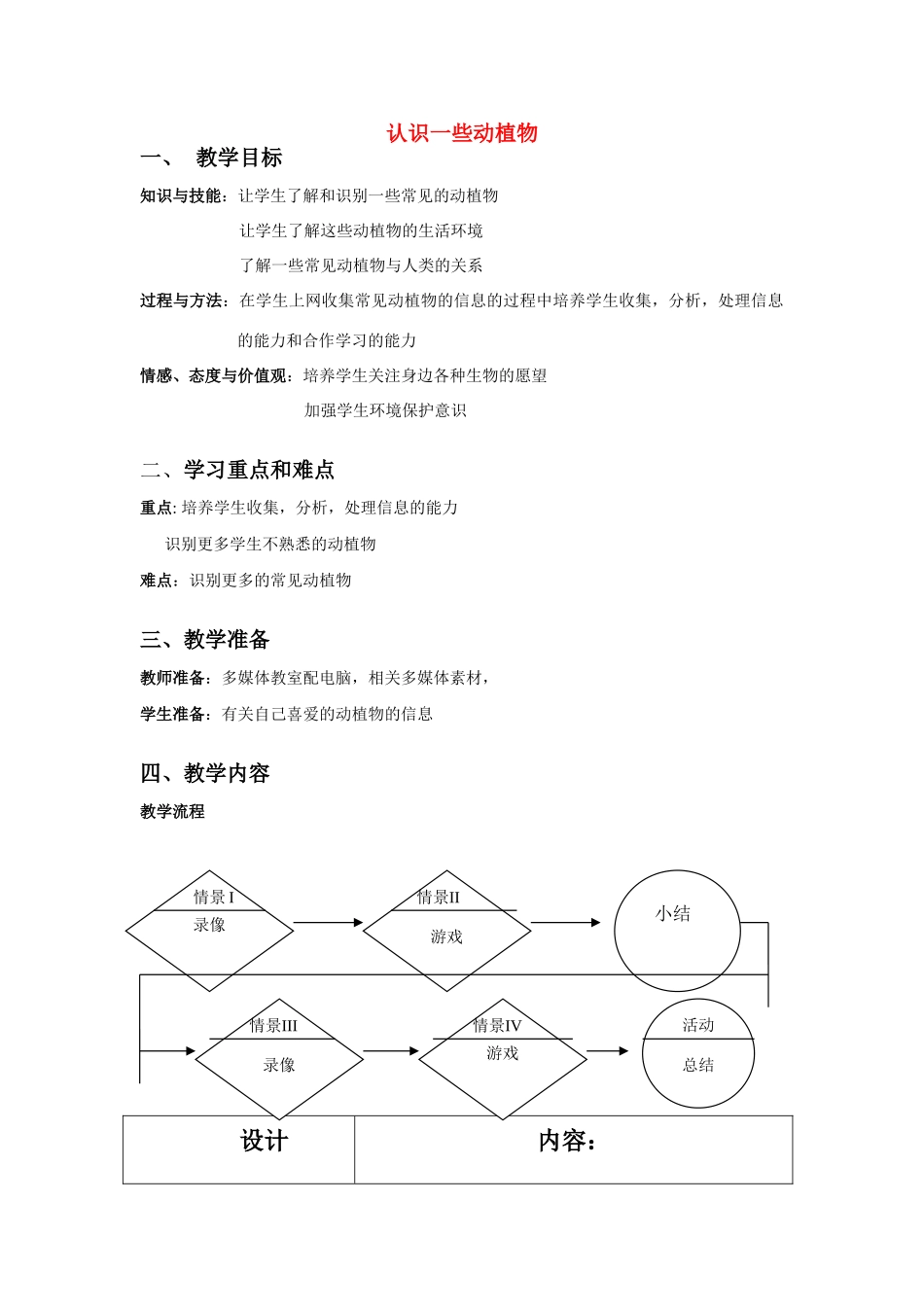 六年级科学上册 第2章 生物的世界 2.2 生物的多样性 认识一些动植物教案设计 牛津上海版-牛津上海版小学六年级上册自然科学教案_第1页
