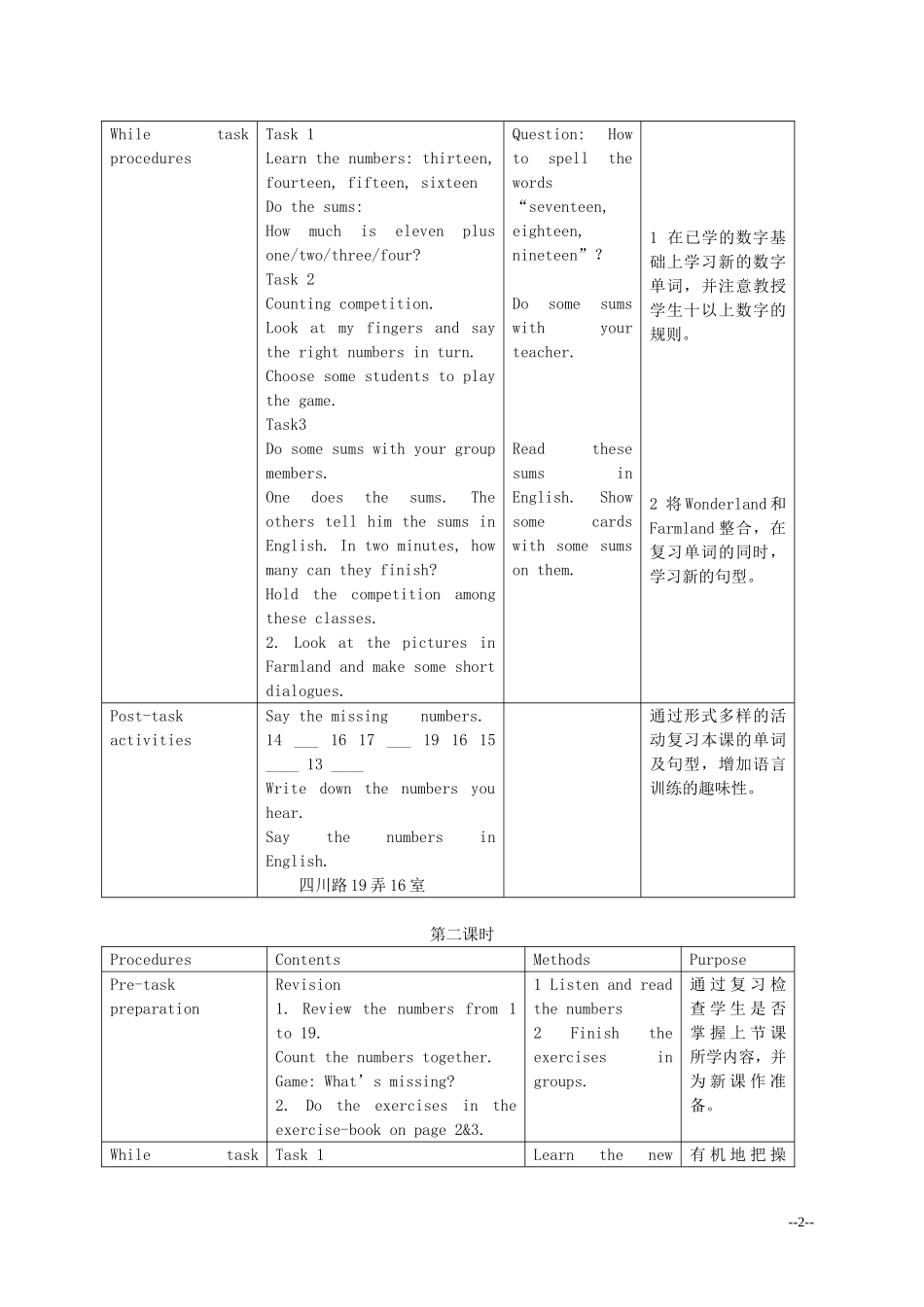 二年级英语下册 Unit 1 A Maths Lesson（2）教案 新世纪版_第2页