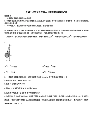 2022年广东省广州荔湾区广雅中学物理高一上期末经典模拟试题含解析