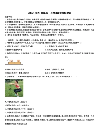 2022年广东省惠州市惠港中学物理高一上期末考试模拟试题含解析