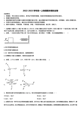 2022年广东省揭阳市重点名校高一物理第一学期期末达标检测模拟试题含解析