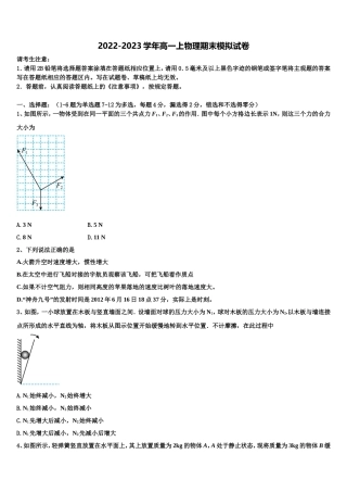 2022-2023学年广东省深圳市翠园中学物理高一第一学期期末达标检测模拟试题含解析