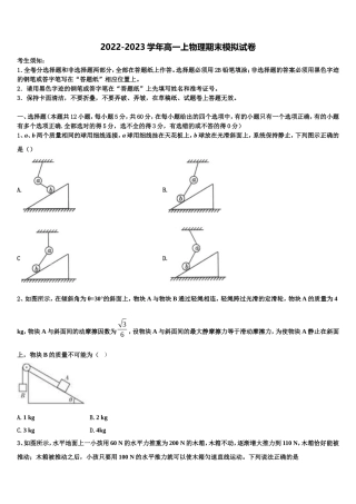 2022-2023学年广东省深圳市高级中学高一物理第一学期期末质量检测试题含解析