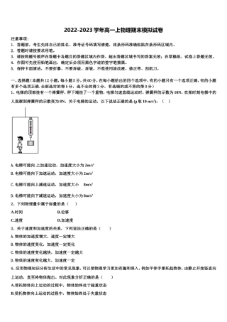 2022-2023学年广东省深圳市实验学校物理高一第一学期期末教学质量检测模拟试题含解析