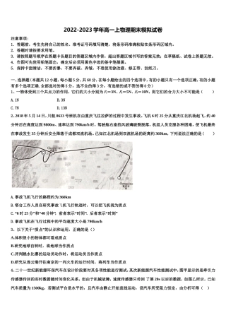 2022-2023学年广东省深圳市卓识教育深圳实验部物理高一第一学期期末复习检测试题含解析