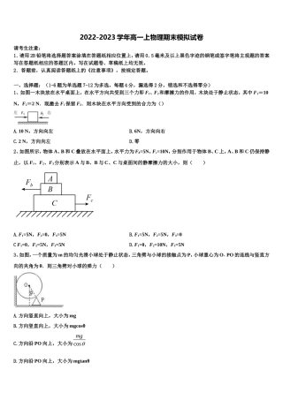 2022年北京市第二中学高一物理第一学期期末质量检测模拟试题含解析