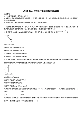 2022-2023学年广东省实验中学顺德学校物理高一第一学期期末监测试题含解析
