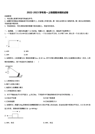 2022-2023学年上海市华东师范大学第三附属中学物理高一上期末质量检测模拟试题含解析