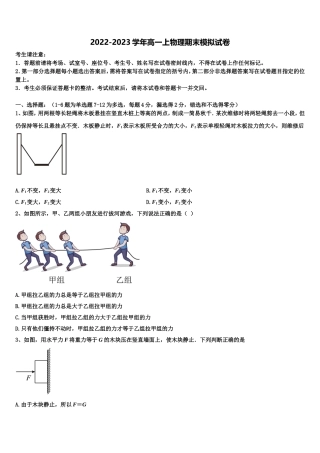 2022年山东省滨州市邹平双语学校三区物理高一上期末统考试题含解析
