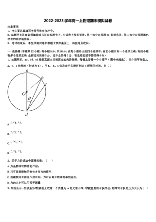 2022-2023学年上海市上师大附中 物理高一上期末考试试题含解析