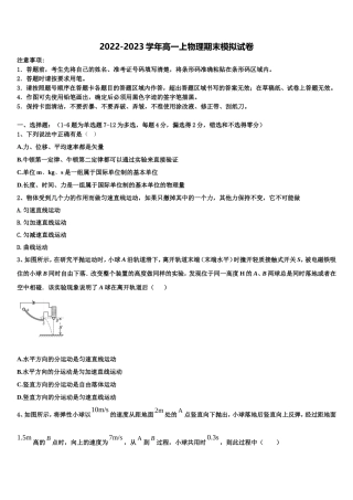 2022年山东省昌邑市文山中学高一物理第一学期期末综合测试模拟试题含解析