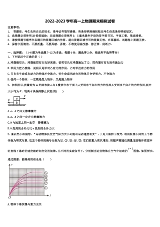 2022-2023学年甘肃省武威市六中物理高一第一学期期末检测模拟试题含解析
