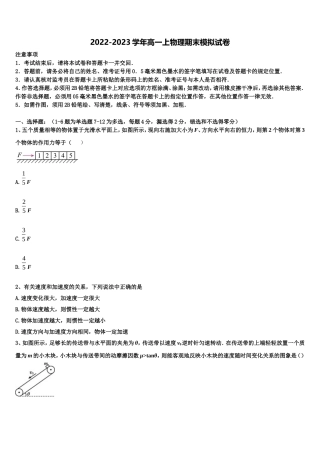 2022年北京西城八中少年班物理高一上期末学业质量监测试题含解析