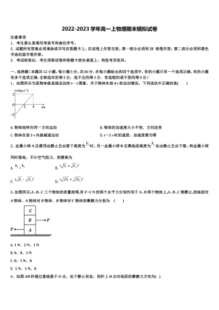 2022-2023学年四川成都实验中学物理高一第一学期期末综合测试试题含解析