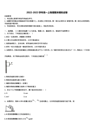 2022年北师大学附中物理高一上期末统考模拟试题含解析