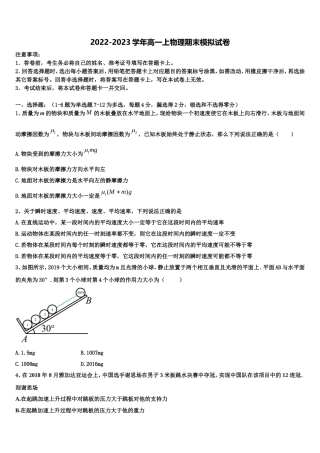 2022年吉林省东北师大附属中物理高一上期末经典模拟试题含解析