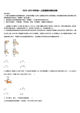 2022-2023学年宁夏石嘴山第一中学物理高一第一学期期末考试模拟试题含解析