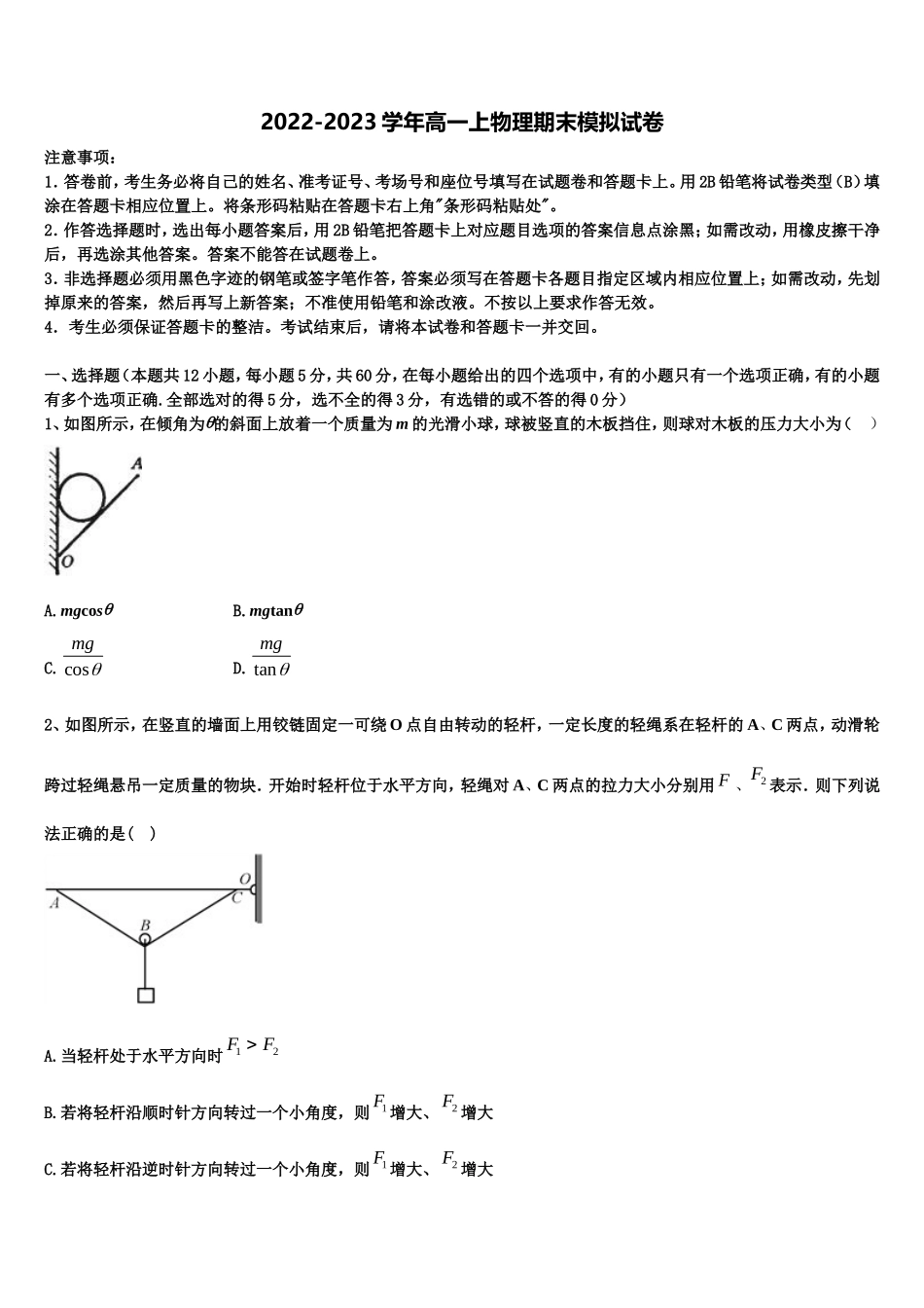 2022年吉林省蛟河市物理高一第一学期期末学业水平测试试题含解析_第1页