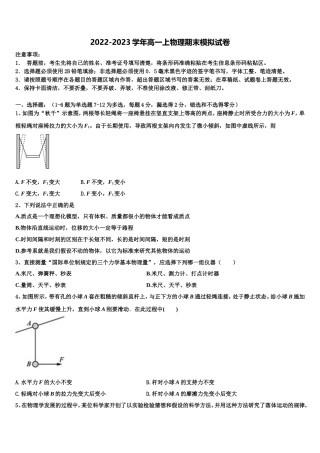 2022-2023学年四川省乐山市乐山外国语学校物理高一第一学期期末质量跟踪监视试题含解析