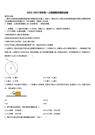 2022年湖北省武汉市新洲区物理高一上期末综合测试模拟试题含解析