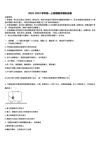 2022年南宁市第三中学物理高一上期末统考模拟试题含解析