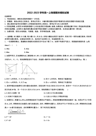 2022-2023学年四川省绵阳市南山中学实验学校物理高一第一学期期末检测模拟试题含解析