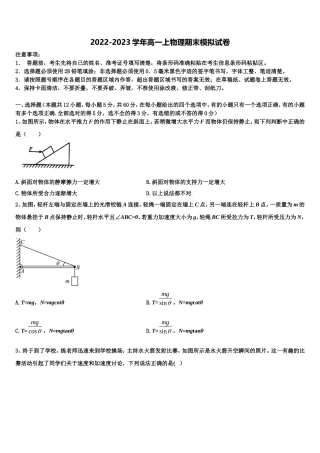 2022-2023学年四川省绵阳中学实验学校物理高一上期末学业水平测试模拟试题含解析