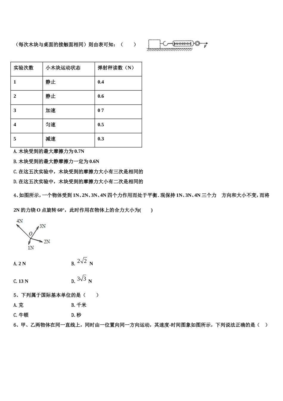 2022-2023学年江苏省扬州市新华中学物理高一上期末考试模拟试题含解析_第2页