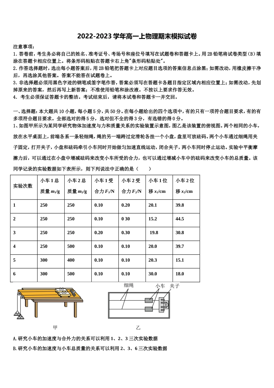 2022-2023学年四川省遂宁市射洪县射洪中学等高一物理第一学期期末监测试题含解析_第1页
