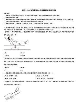 2022-2023学年湖北省武汉市常青第一中学物理高一上期末预测试题含解析