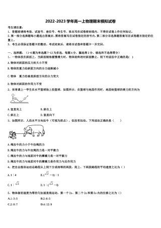 2022-2023学年湖北省宜昌市示范高中教学协作体高一物理第一学期期末综合测试试题含解析