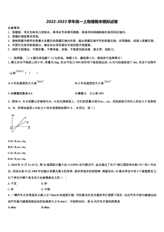 2022年湖南省示范名校物理高一第一学期期末预测试题含解析