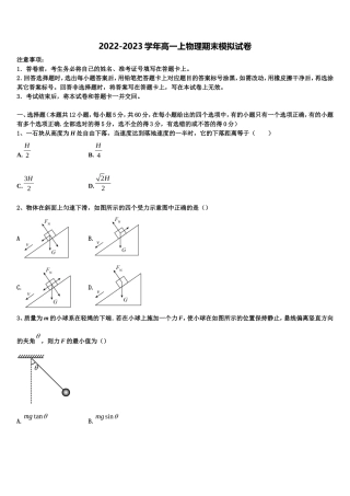2022年上海市12校物理高一第一学期期末综合测试模拟试题含解析