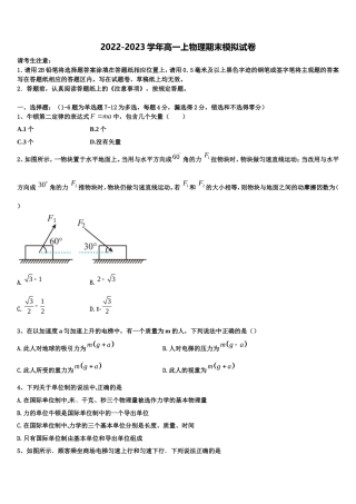 2022年湖南省湘南教研联盟高一物理第一学期期末复习检测模拟试题含解析