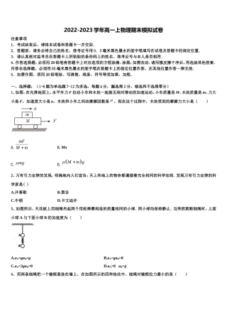 2022-2023学年山东省枣庄市八中东校区物理高一上期末教学质量检测模拟试题含解析