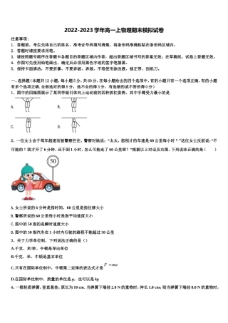 2022年上海市第二工业大学附属龚路中学物理高一上期末学业质量监测模拟试题含解析