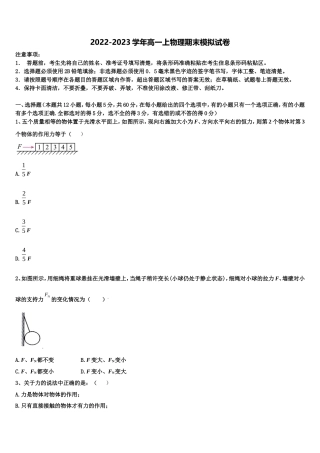 2022年上海市复兴高级中学高一物理第一学期期末预测试题含解析