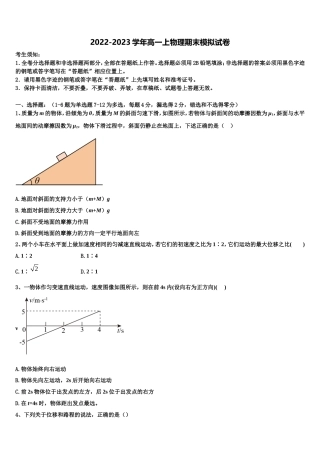 2022-2023学年湖南省洞口县第四中学高一物理第一学期期末统考试题含解析