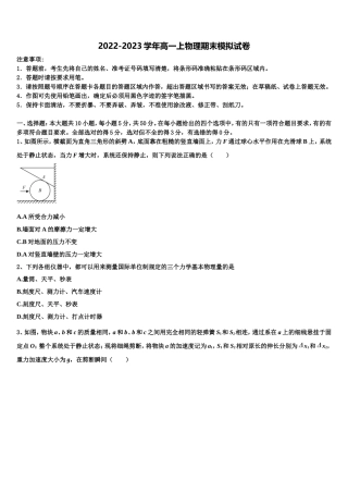 2022-2023学年湖南省衡阳市重点中学物理高一第一学期期末复习检测试题含解析