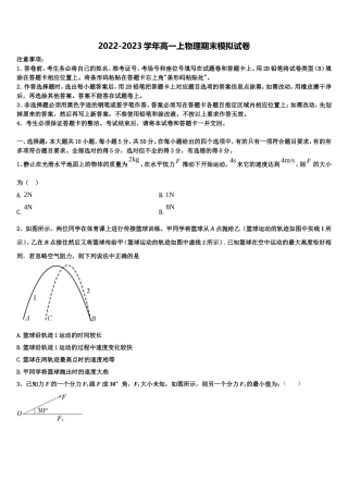 2022-2023学年山东泰安市物理高一上期末达标测试试题含解析
