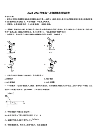 2022-2023学年山东新物理高一上期末学业质量监测模拟试题含解析