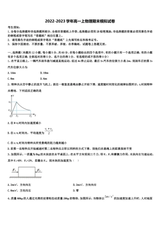2022年湖师范大学附属中学物理高一第一学期期末学业水平测试试题含解析