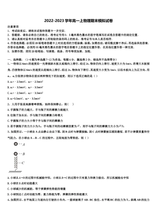 2022年四川省成都市实验高级中学高一物理第一学期期末监测模拟试题含解析