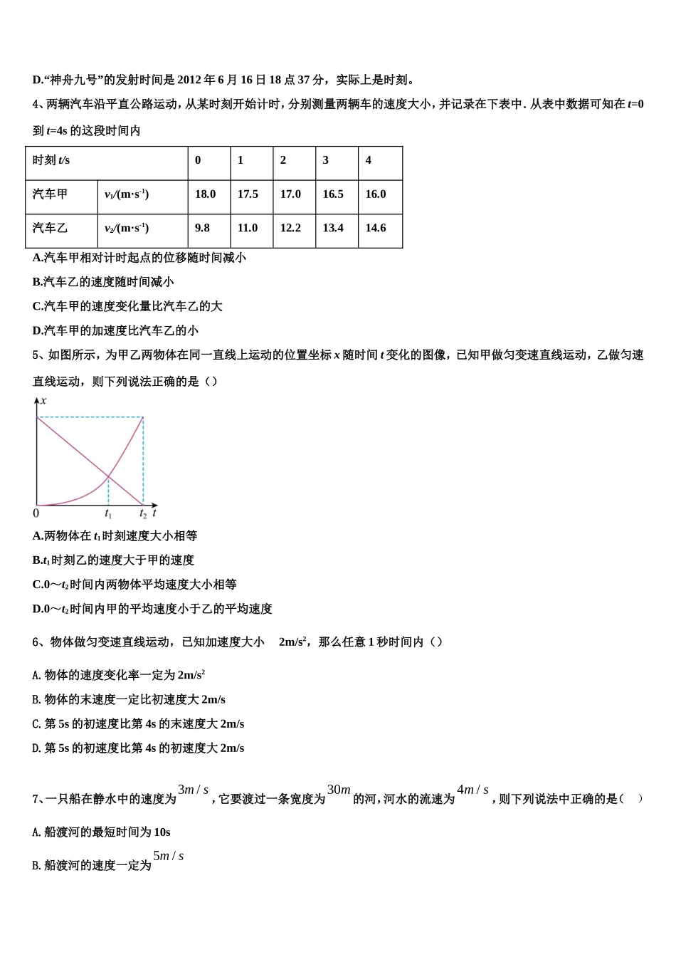2022-2023学年昆明市重点中学高一物理第一学期期末学业质量监测模拟试题含解析_第2页