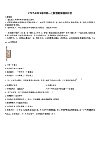 2022-2023学年日喀则市重点中学物理高一上期末综合测试试题含解析