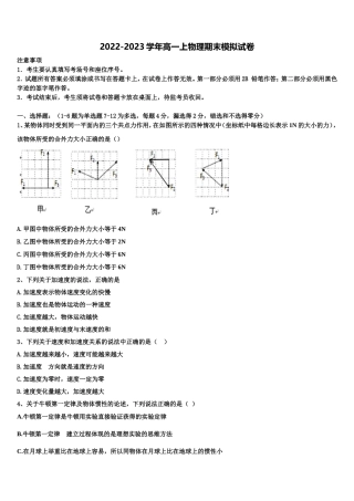 2022年四川省乐山市乐山外国语学校物理高一上期末调研试题含解析